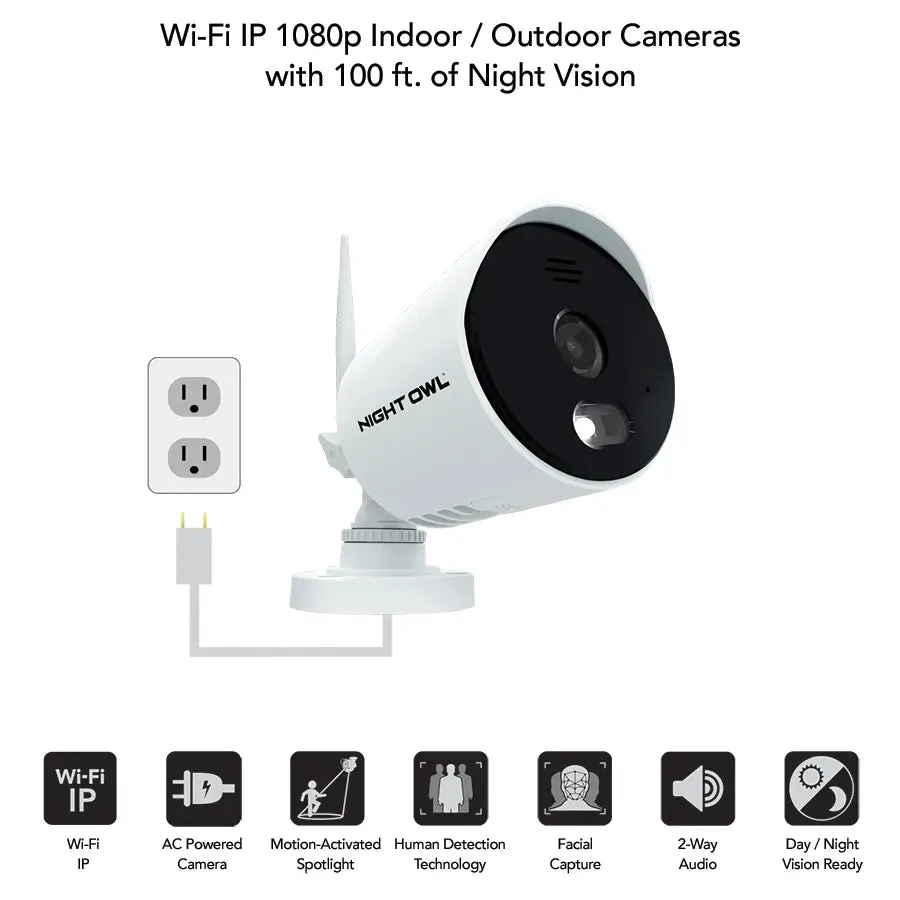 10 Channel 1080p Wi-Fi NVR with 1TB Hard Drive and 4 Wi-Fi IP 1080p Spotlight Cameras with 2-Way Audio