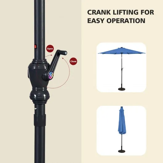 10 ft Patio Solar Umbrella with Crank and LED Lights-Blue