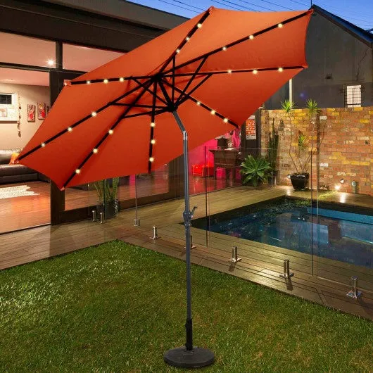 10 ft Patio Solar Umbrella with Crank and LED Lights-Orange