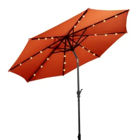 10 ft Patio Solar Umbrella with Crank and LED Lights-Orange