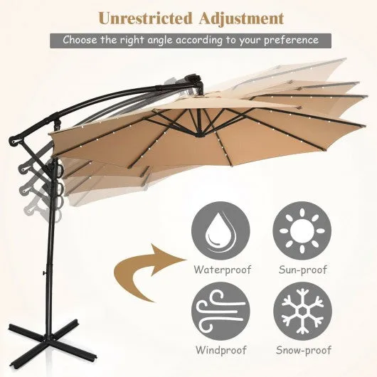 10FT 360° Rotation Solar Powered LED Patio Offset Umbrella-Beige