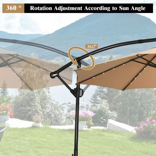 10FT 360° Rotation Solar Powered LED Patio Offset Umbrella-Beige