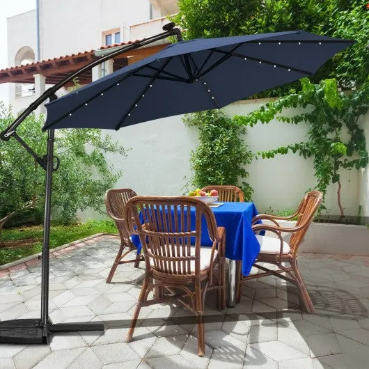 10FT 360° Rotation Solar Powered LED Patio Offset Umbrella-Navy