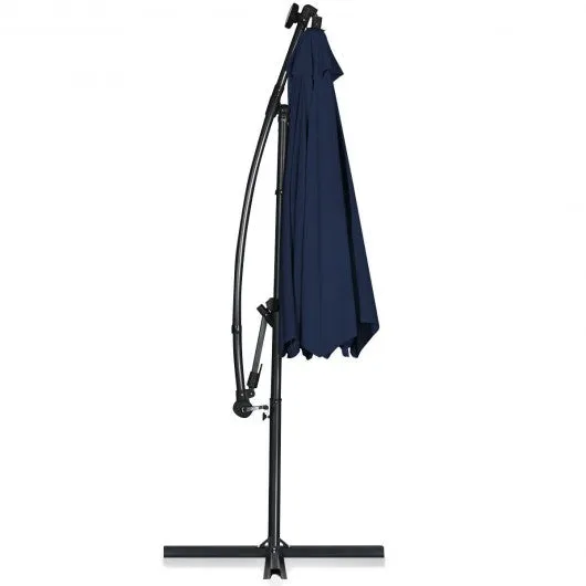 10FT 360° Rotation Solar Powered LED Patio Offset Umbrella-Navy