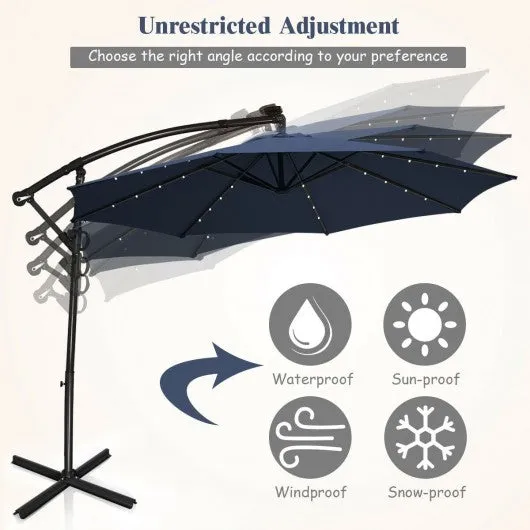 10FT 360° Rotation Solar Powered LED Patio Offset Umbrella-Navy