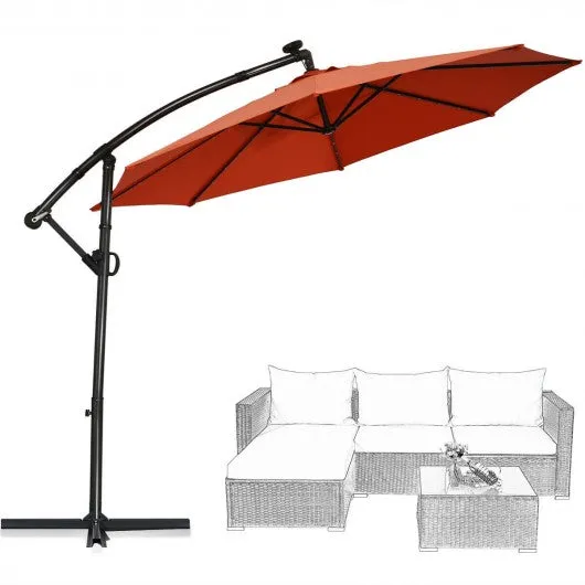 10FT 360 Rotation Solar Powered LED Patio Offset Umbrella-Orange