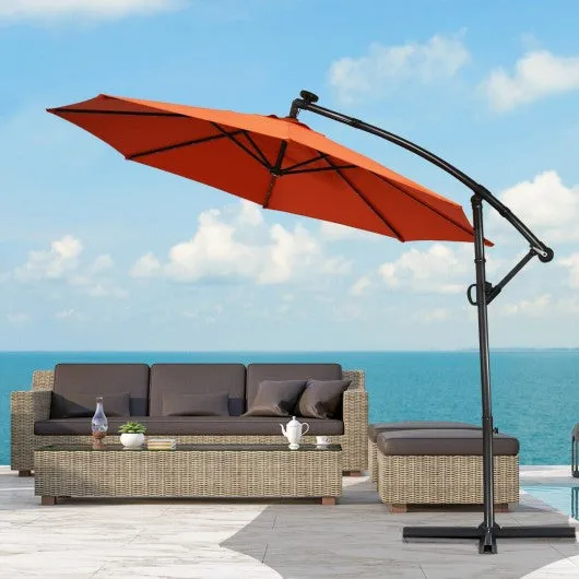 10FT 360 Rotation Solar Powered LED Patio Offset Umbrella-Orange