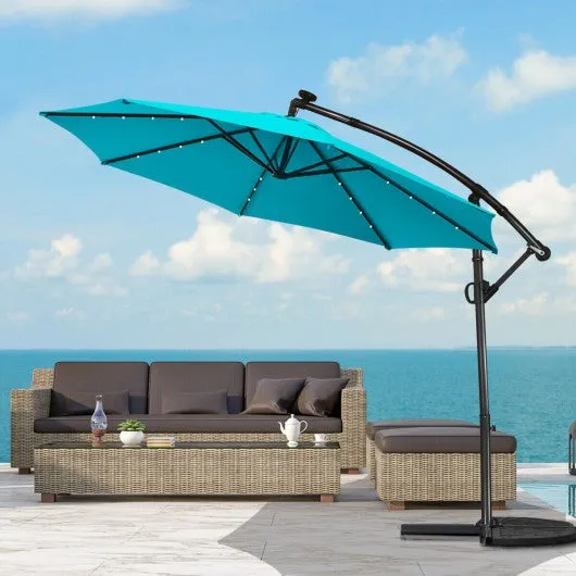 10FT 360 Rotation Solar Powered LED Patio Offset Umbrella-Turquoise