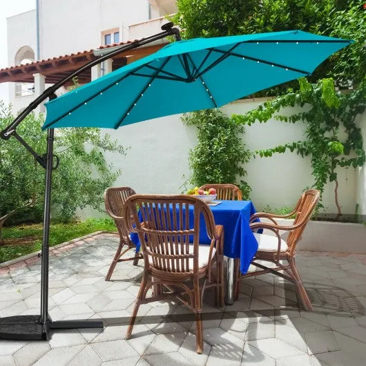 10FT 360 Rotation Solar Powered LED Patio Offset Umbrella-Turquoise