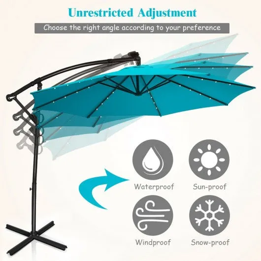 10FT 360 Rotation Solar Powered LED Patio Offset Umbrella-Turquoise