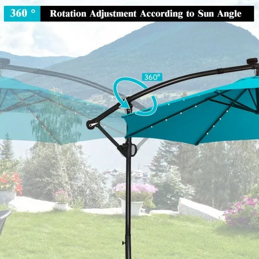 10FT 360 Rotation Solar Powered LED Patio Offset Umbrella-Turquoise