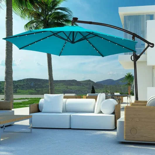 10FT 360 Rotation Solar Powered LED Patio Offset Umbrella-Turquoise