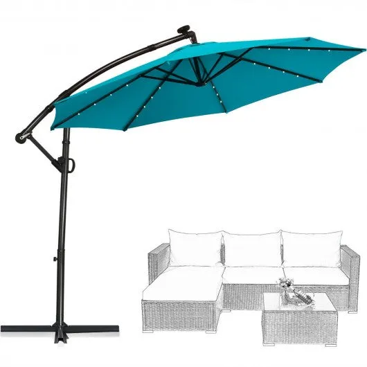 10FT 360 Rotation Solar Powered LED Patio Offset Umbrella-Turquoise