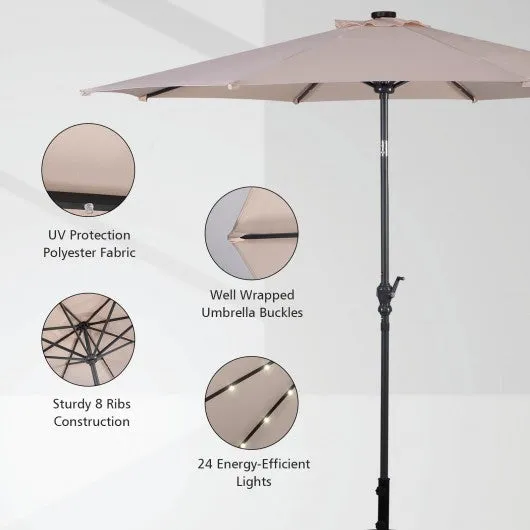 10FT Patio Solar Umbrella LED Patio Market Steel Tilt W/ Crank Outdoor New-beige