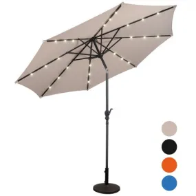 10FT Patio Solar Umbrella LED Patio Market Steel Tilt W/ Crank Outdoor New-beige