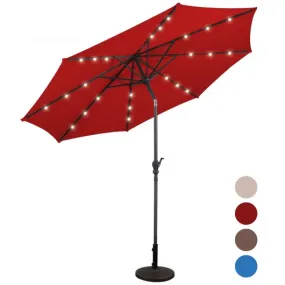 10FT Patio Solar Umbrella LED Patio Market Steel Tilt W/ Crank Outdoor New-Burgundy