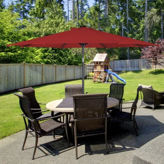 10FT Patio Solar Umbrella LED Patio Market Steel Tilt W/ Crank Outdoor New-Burgundy