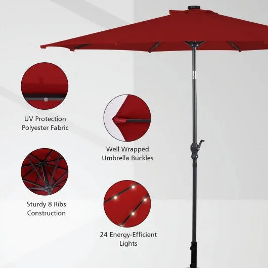 10FT Patio Solar Umbrella LED Patio Market Steel Tilt W/ Crank Outdoor New-Burgundy