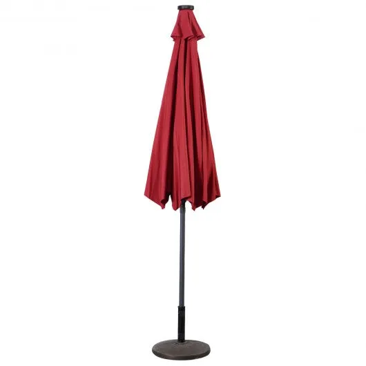 10FT Patio Solar Umbrella LED Patio Market Steel Tilt W/ Crank Outdoor New-Burgundy