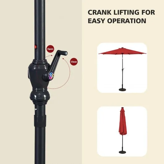 10FT Patio Solar Umbrella LED Patio Market Steel Tilt W/ Crank Outdoor New-Burgundy