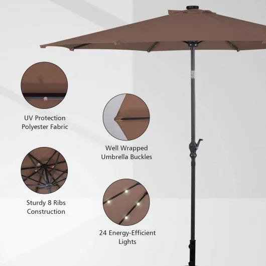 10FT Patio Solar Umbrella LED Patio Market Steel Tilt W/ Crank Outdoor New-Tan