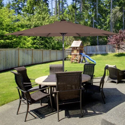 10FT Patio Solar Umbrella LED Patio Market Steel Tilt W/ Crank Outdoor New-Tan