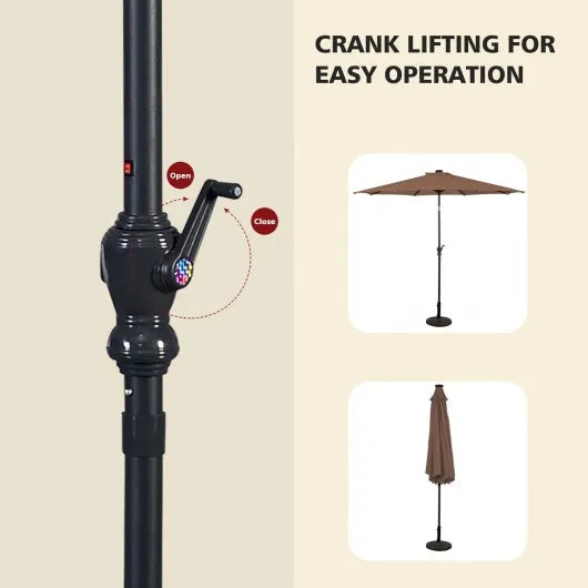 10FT Patio Solar Umbrella LED Patio Market Steel Tilt W/ Crank Outdoor New-Tan