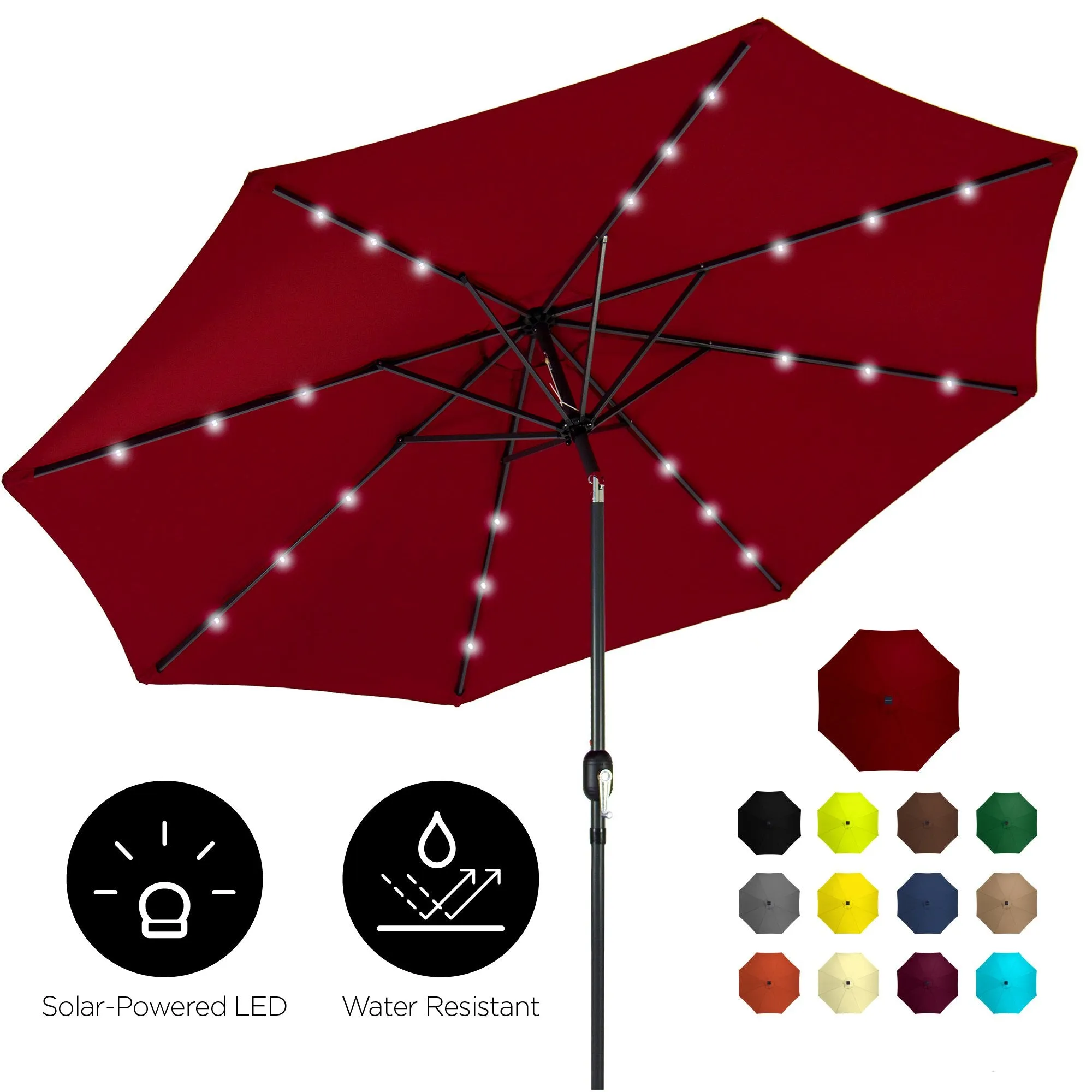 10ft Solar LED Lighted Patio Umbrella w/ Tilt Adjustment, Fade-Resistance