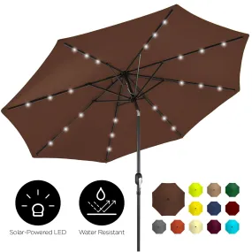 10ft Solar LED Lighted Patio Umbrella w/ Tilt Adjustment, Fade-Resistance