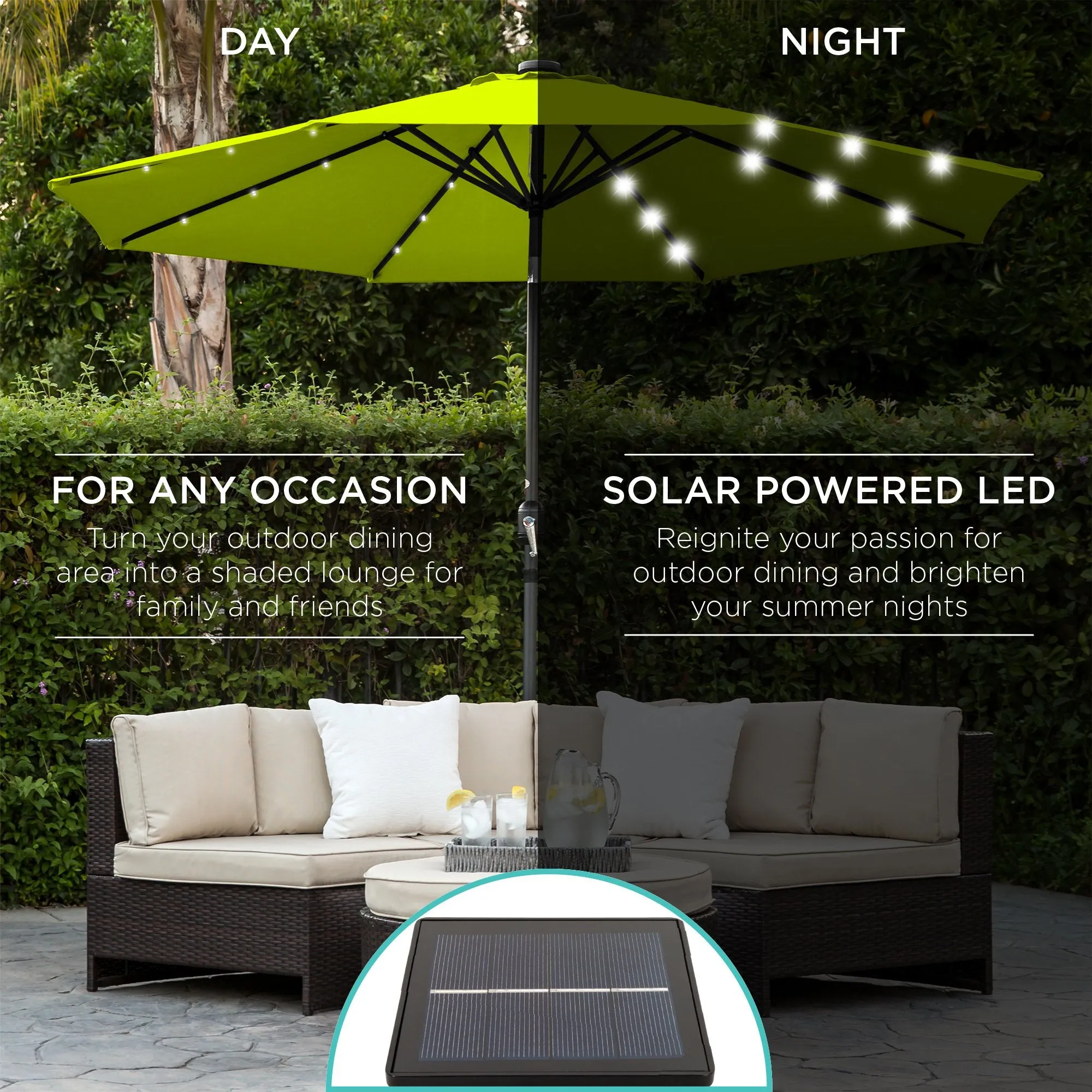 10ft Solar LED Lighted Patio Umbrella w/ Tilt Adjustment, Fade-Resistance