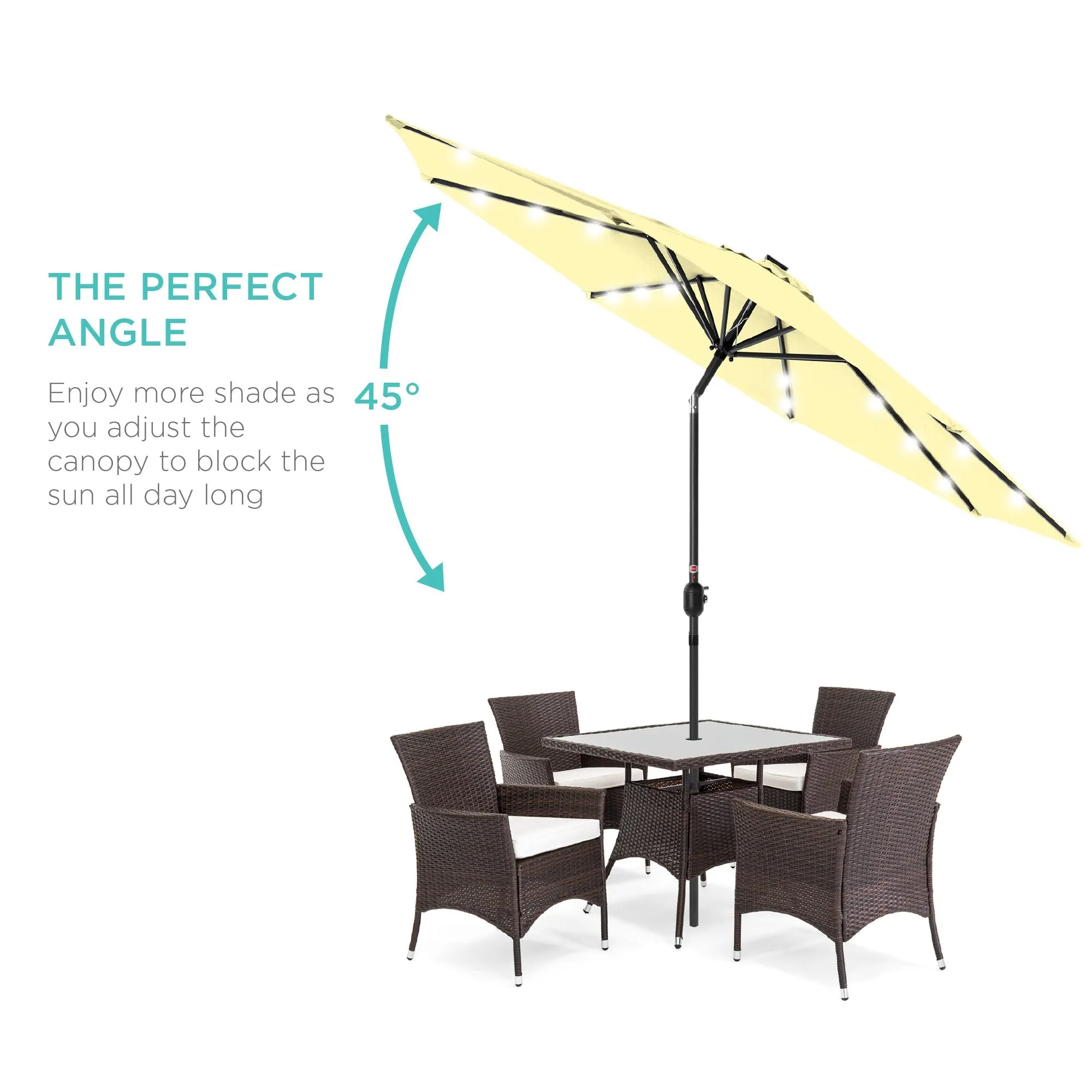 10ft Solar LED Lighted Patio Umbrella w/ Tilt Adjustment, Fade-Resistance