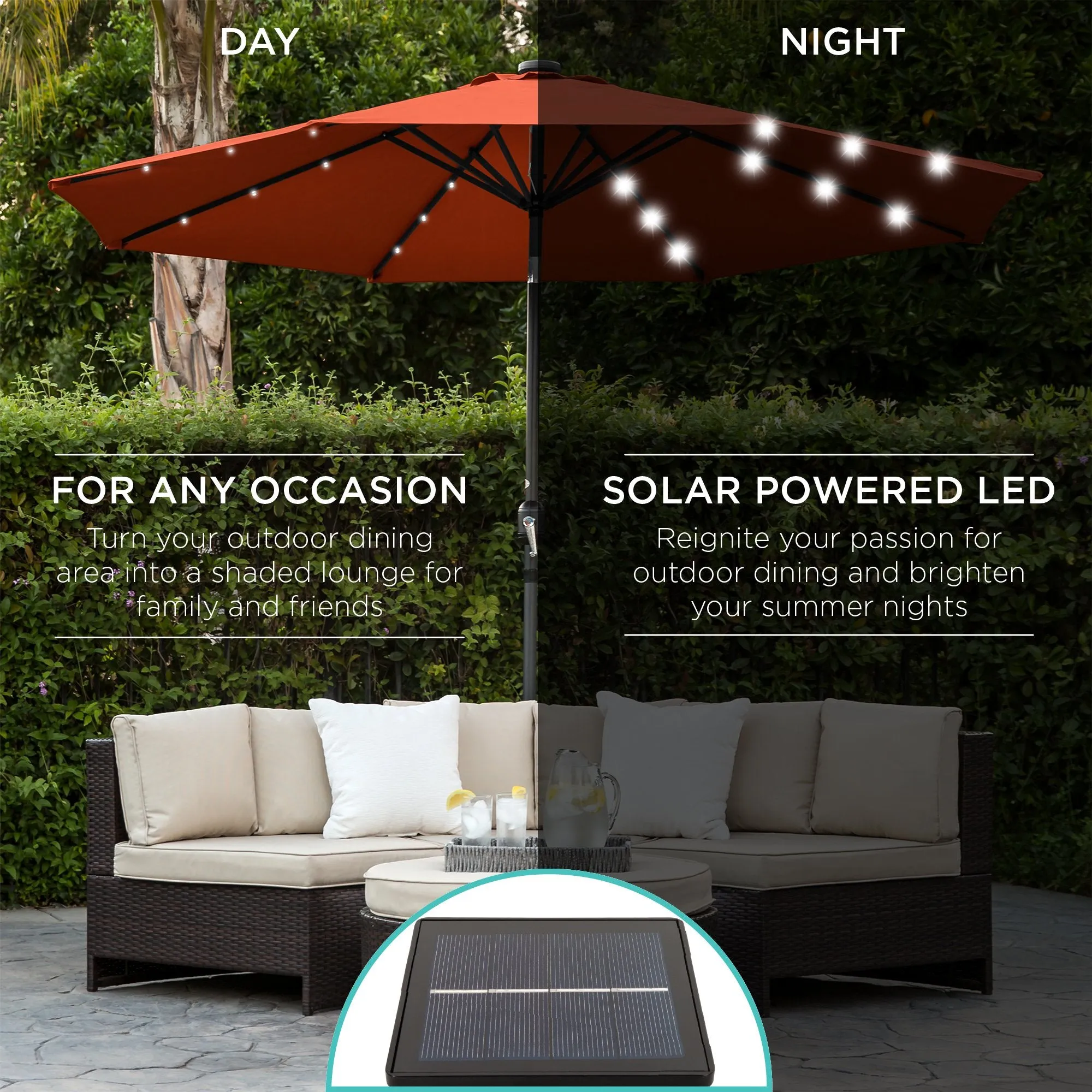 10ft Solar LED Lighted Patio Umbrella w/ Tilt Adjustment, Fade-Resistance