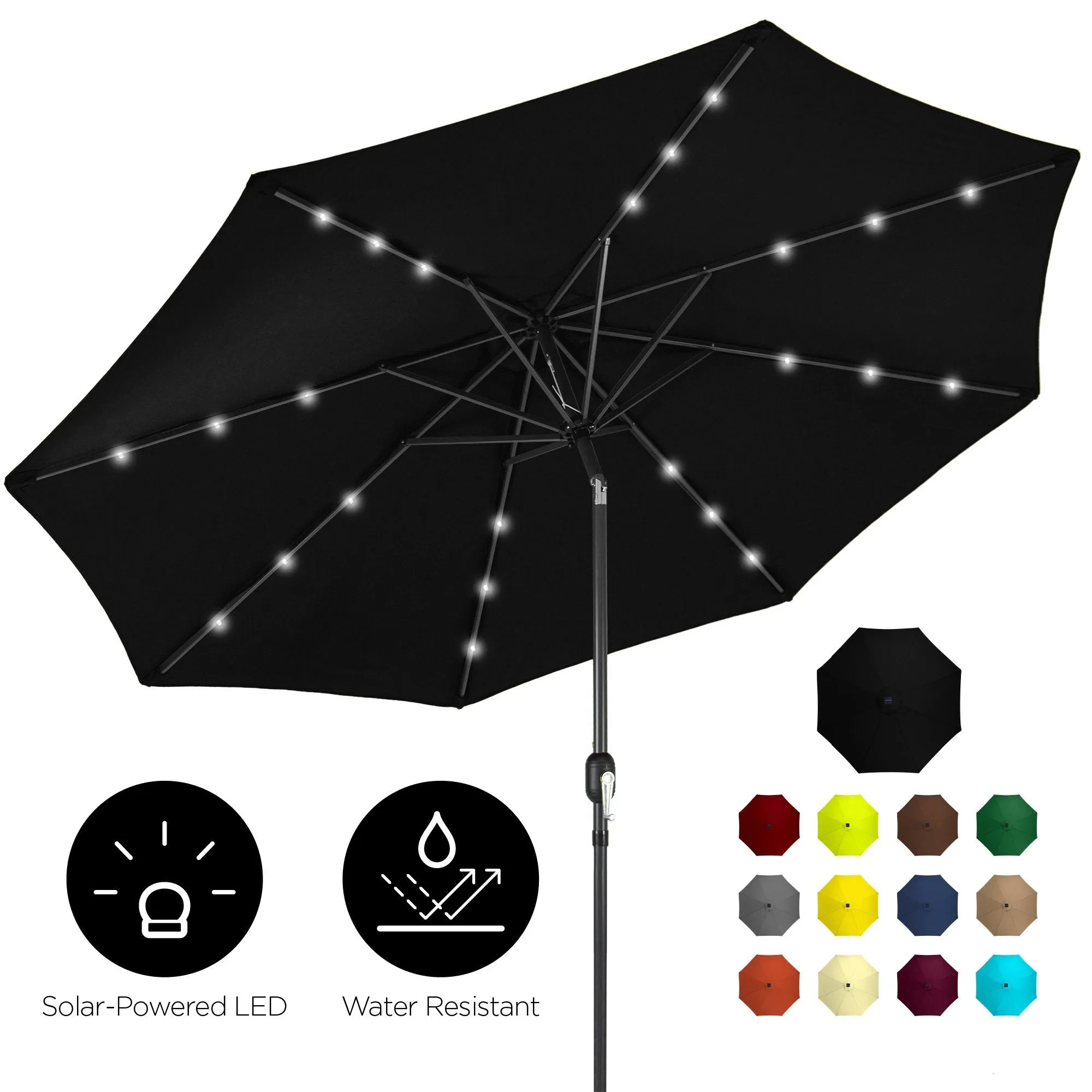 10ft Solar LED Lighted Patio Umbrella w/ Tilt Adjustment, Fade-Resistance