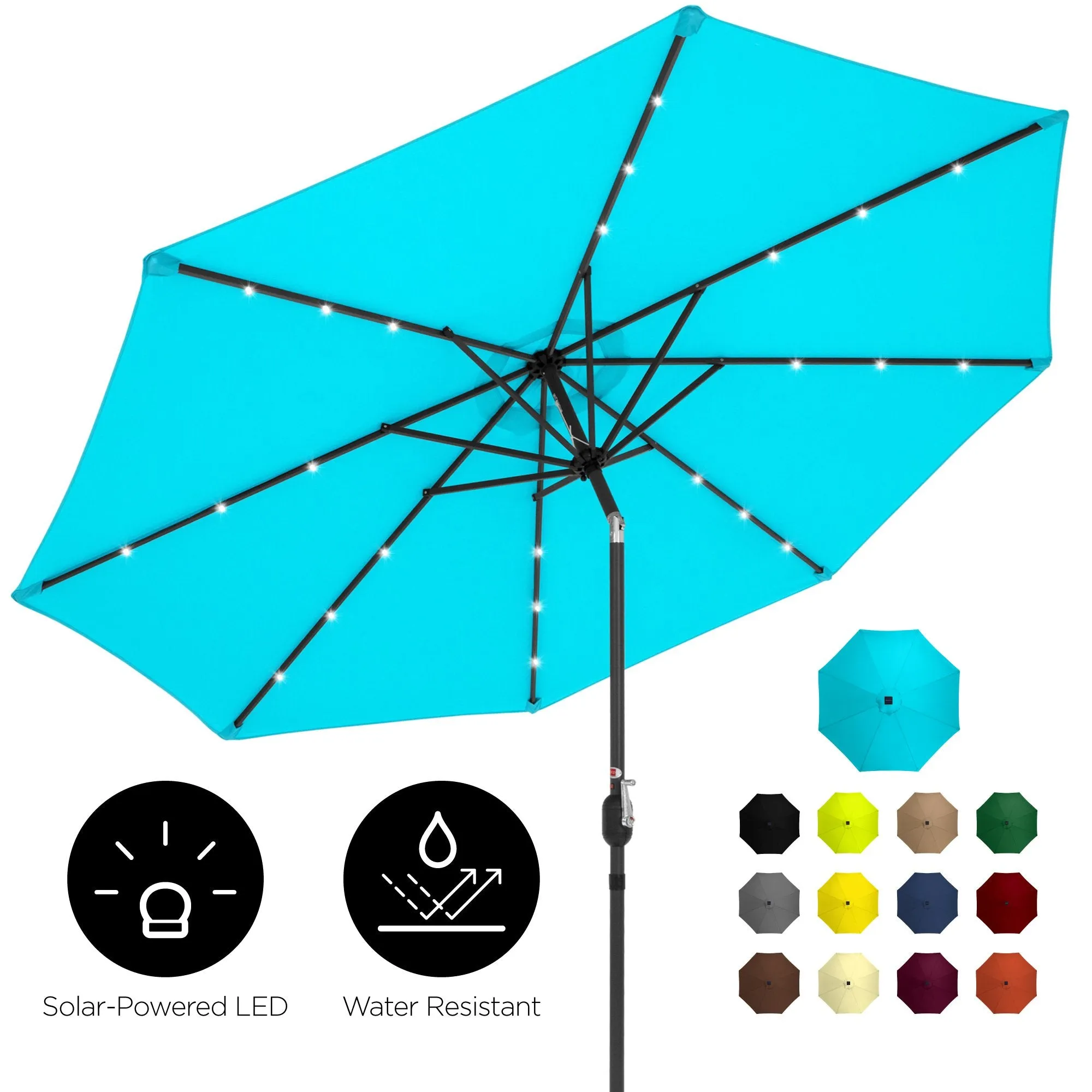 10ft Solar LED Lighted Patio Umbrella w/ Tilt Adjustment, Fade-Resistance