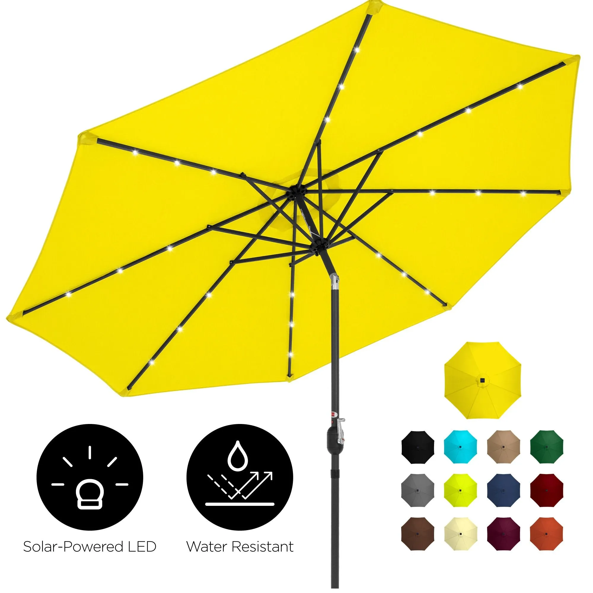 10ft Solar LED Lighted Patio Umbrella w/ Tilt Adjustment, Fade-Resistance