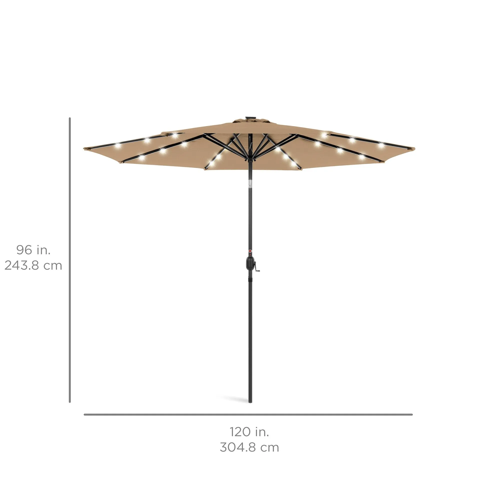 10ft Solar LED Lighted Patio Umbrella w/ Tilt Adjustment, Fade-Resistance