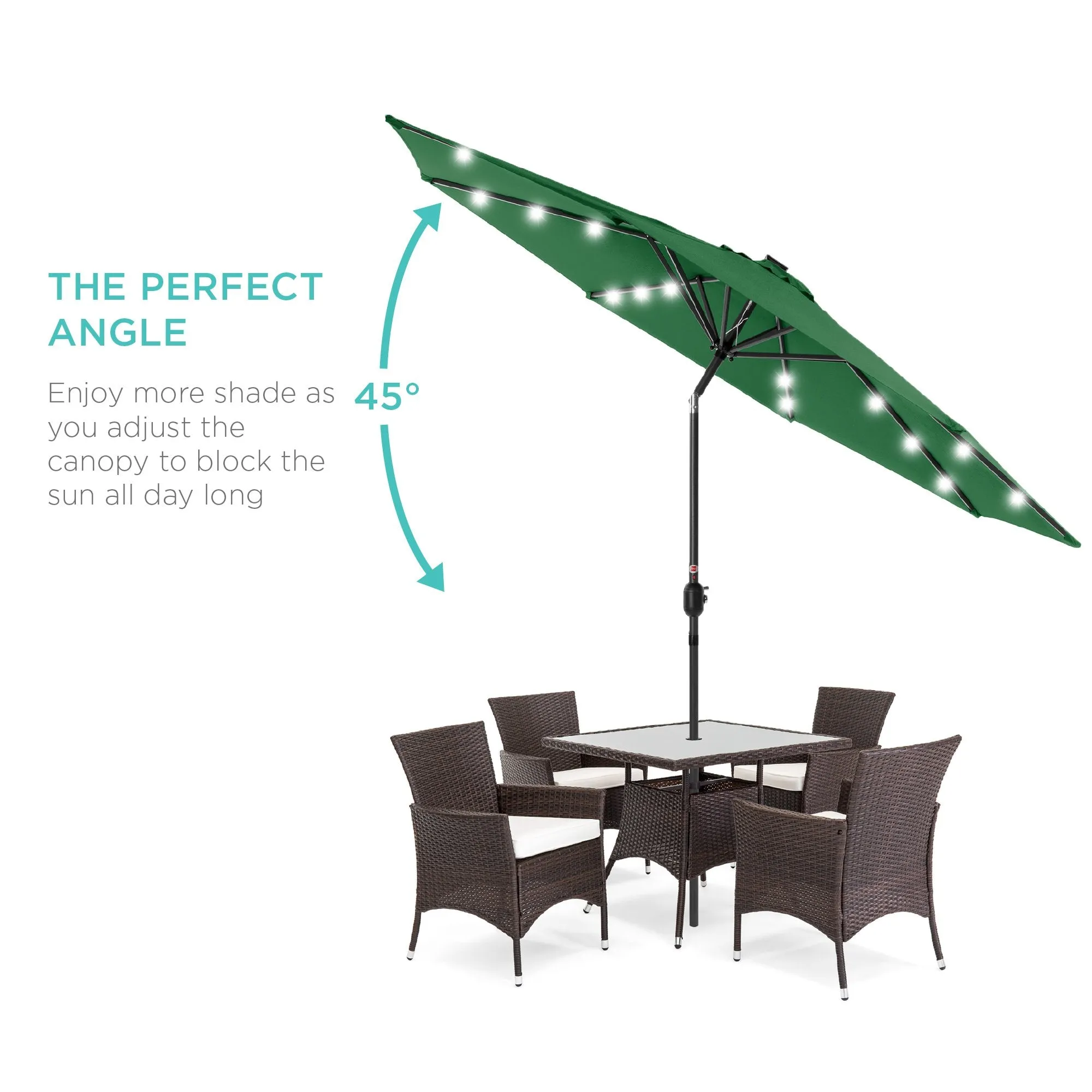 10ft Solar LED Lighted Patio Umbrella w/ Tilt Adjustment, Fade-Resistance