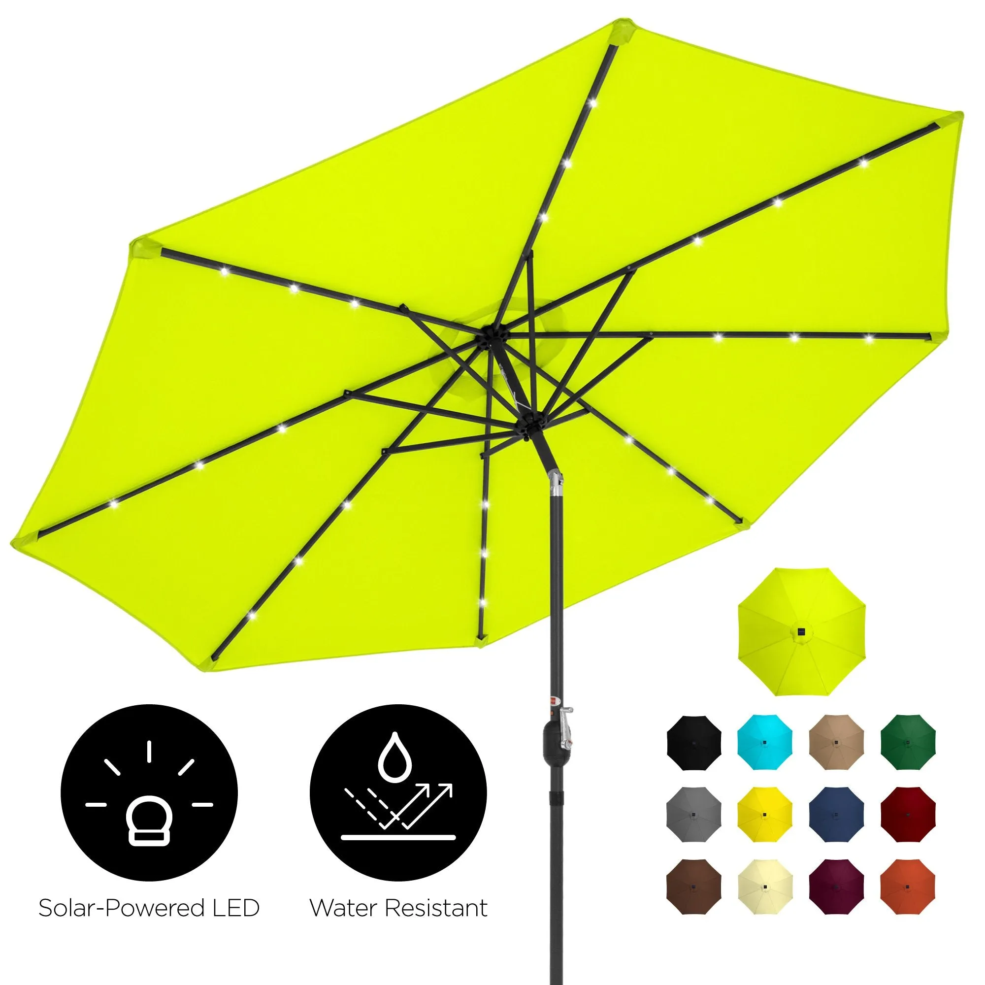 10ft Solar LED Lighted Patio Umbrella w/ Tilt Adjustment, Fade-Resistance