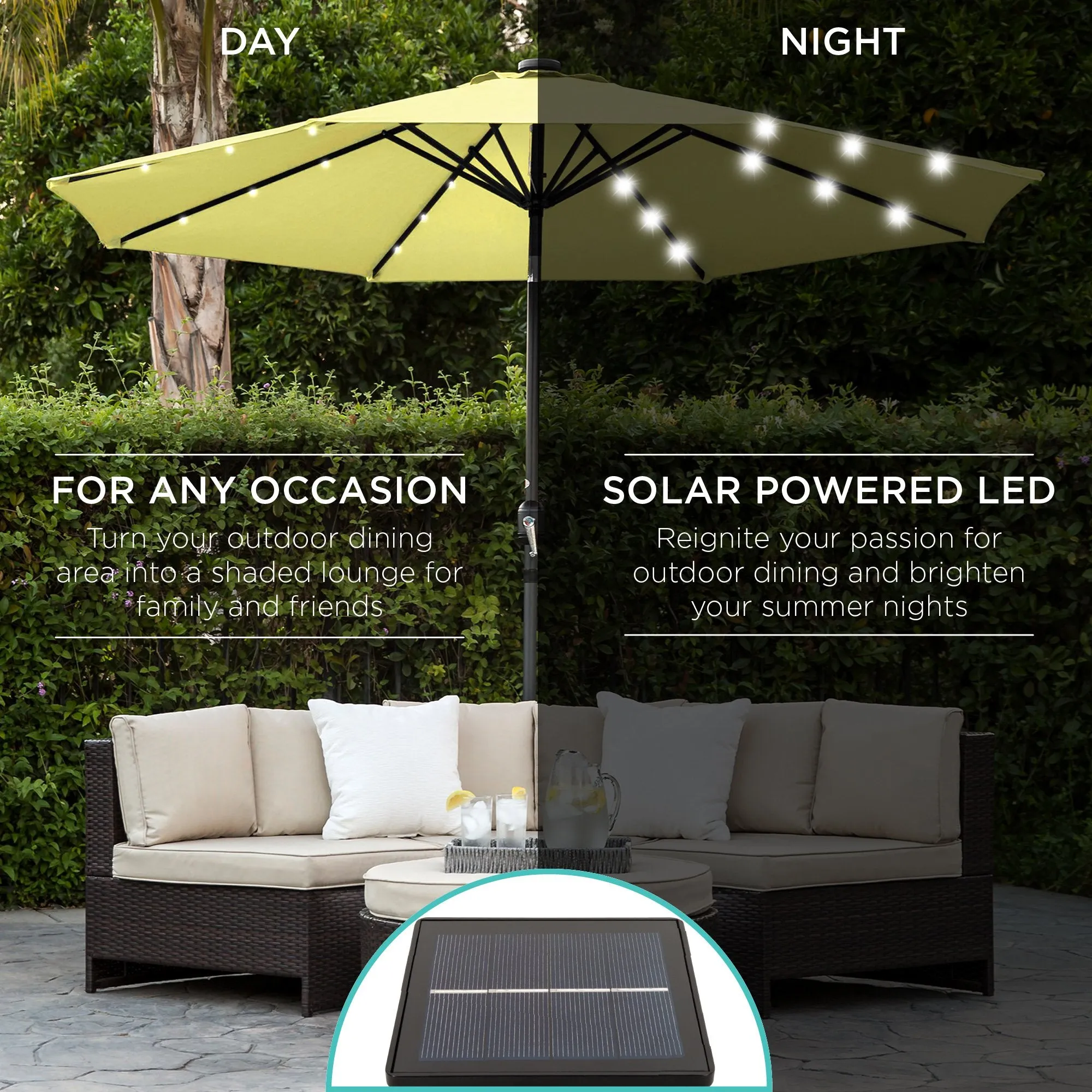 10ft Solar LED Lighted Patio Umbrella w/ Tilt Adjustment, Fade-Resistance