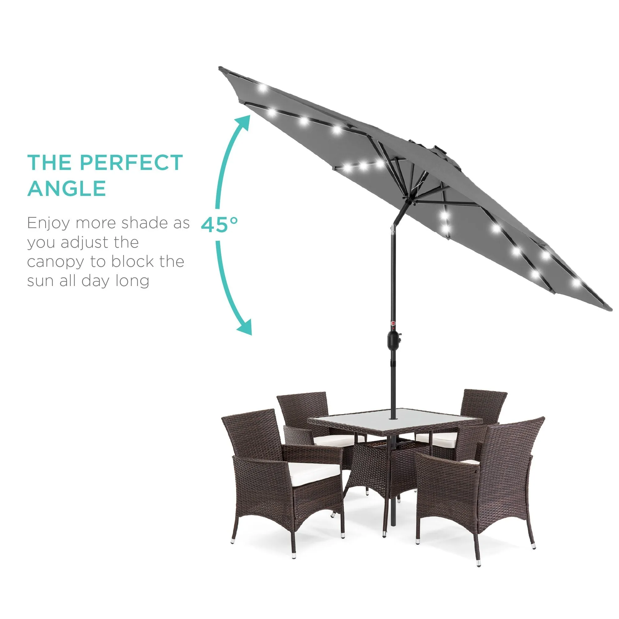 10ft Solar LED Lighted Patio Umbrella w/ Tilt Adjustment, Fade-Resistance