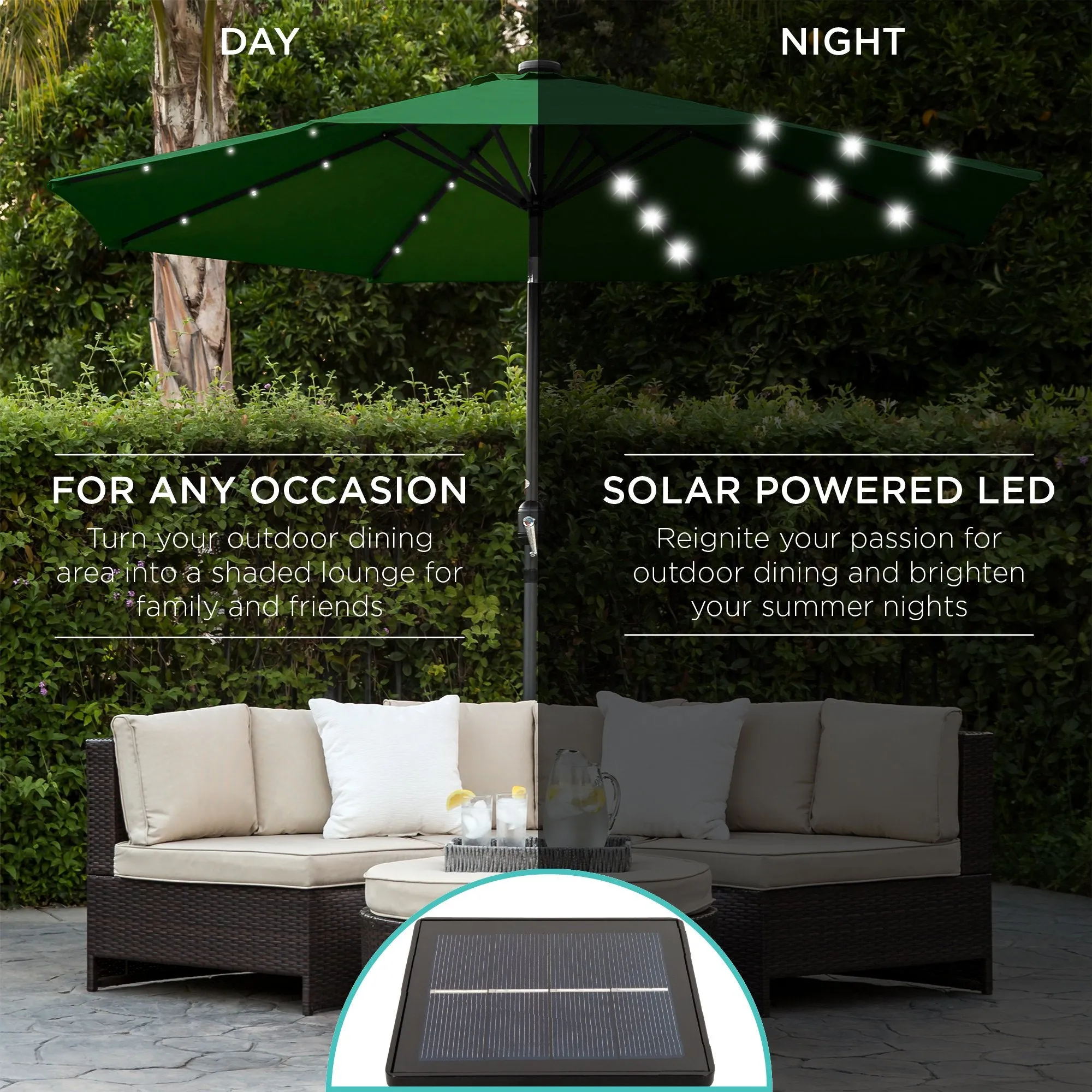 10ft Solar LED Lighted Patio Umbrella w/ Tilt Adjustment, Fade-Resistance