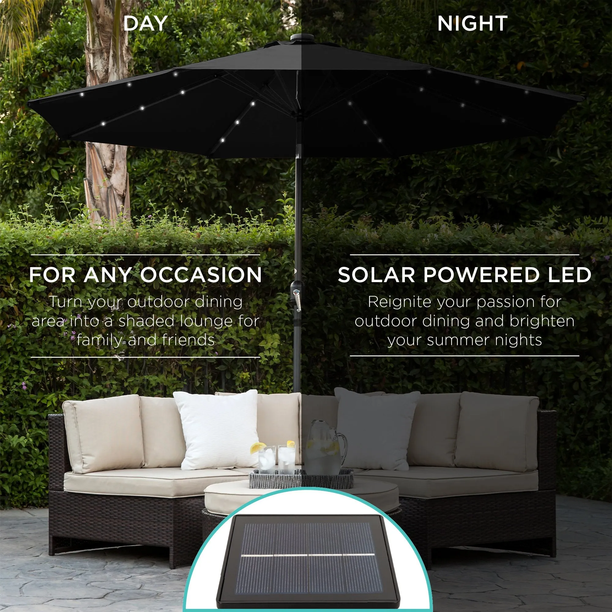 10ft Solar LED Lighted Patio Umbrella w/ Tilt Adjustment, Fade-Resistance