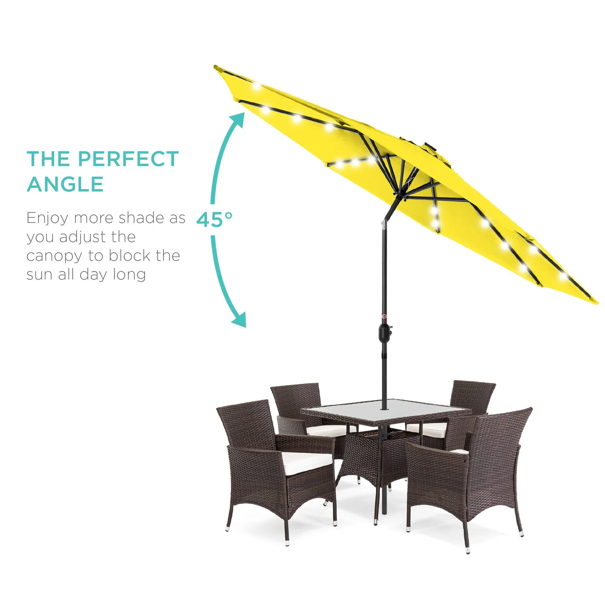 10ft Solar LED Lighted Patio Umbrella w/ Tilt Adjustment, Fade-Resistance