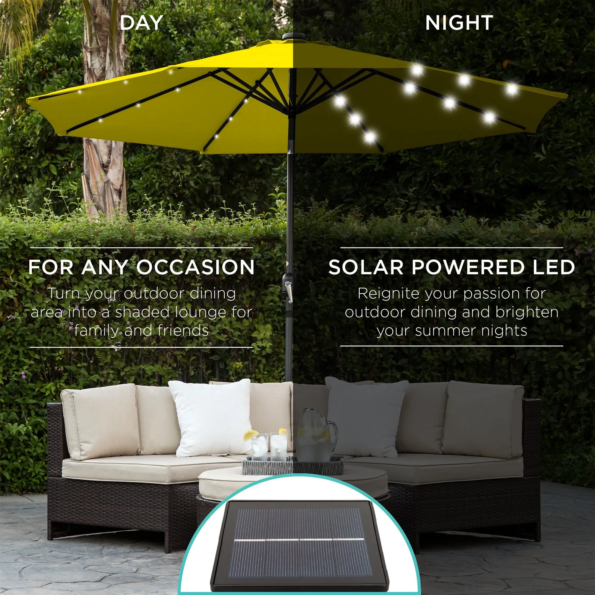 10ft Solar LED Lighted Patio Umbrella w/ Tilt Adjustment, Fade-Resistance