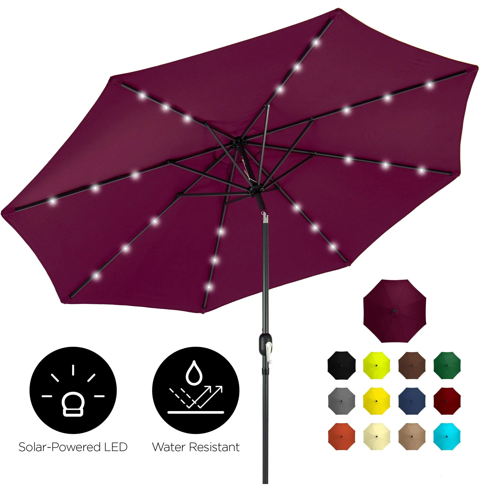 10ft Solar LED Lighted Patio Umbrella w/ Tilt Adjustment, Fade-Resistance