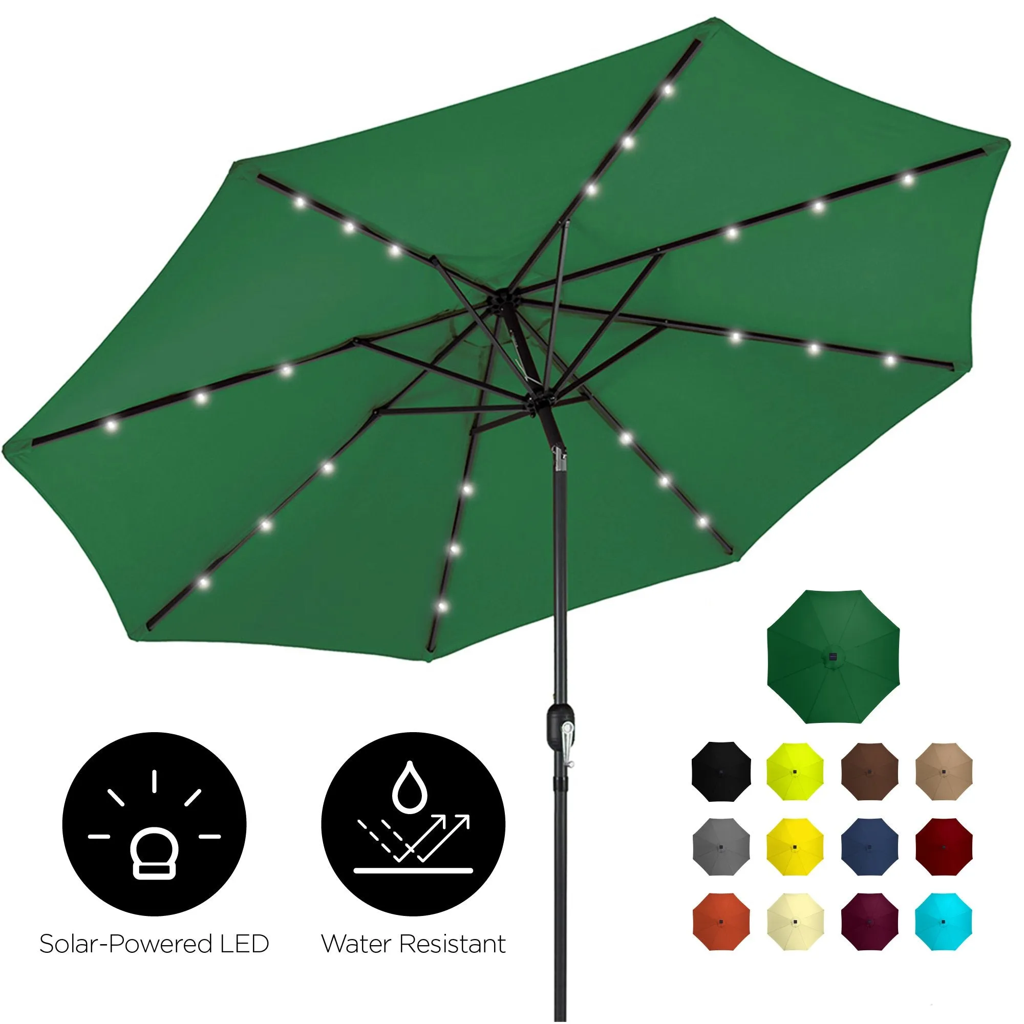 10ft Solar LED Lighted Patio Umbrella w/ Tilt Adjustment, Fade-Resistance