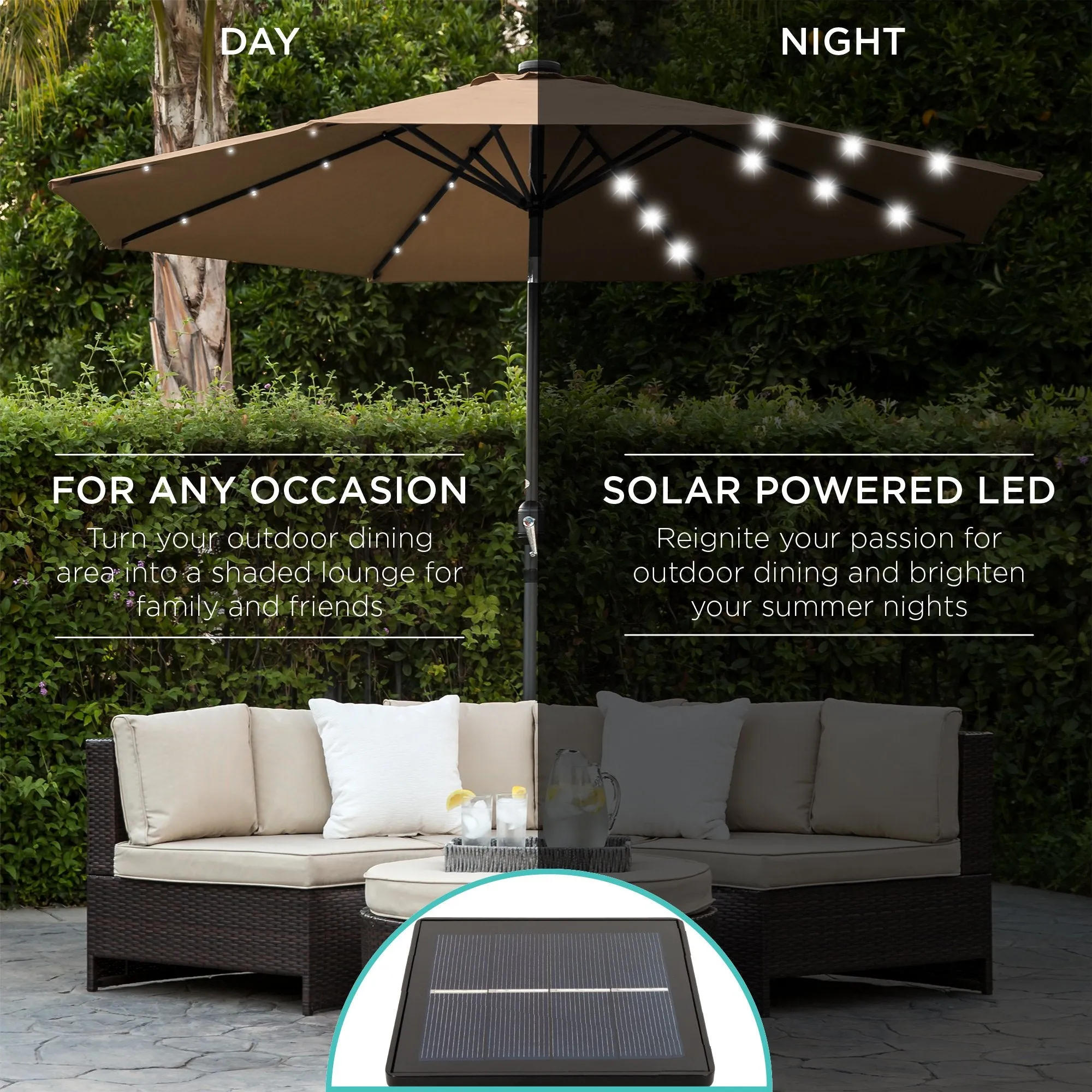 10ft Solar LED Lighted Patio Umbrella w/ Tilt Adjustment, Fade-Resistance