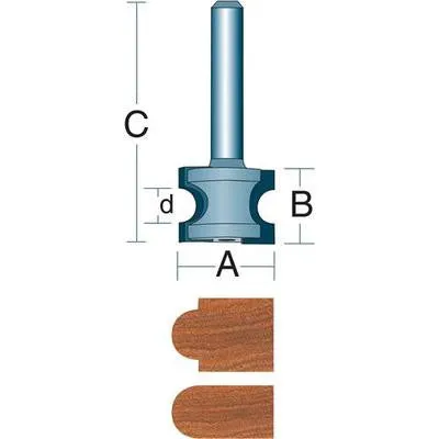 1/2" Radius Bullnose Carbide Tipped Router Bit with 1/2" Shank