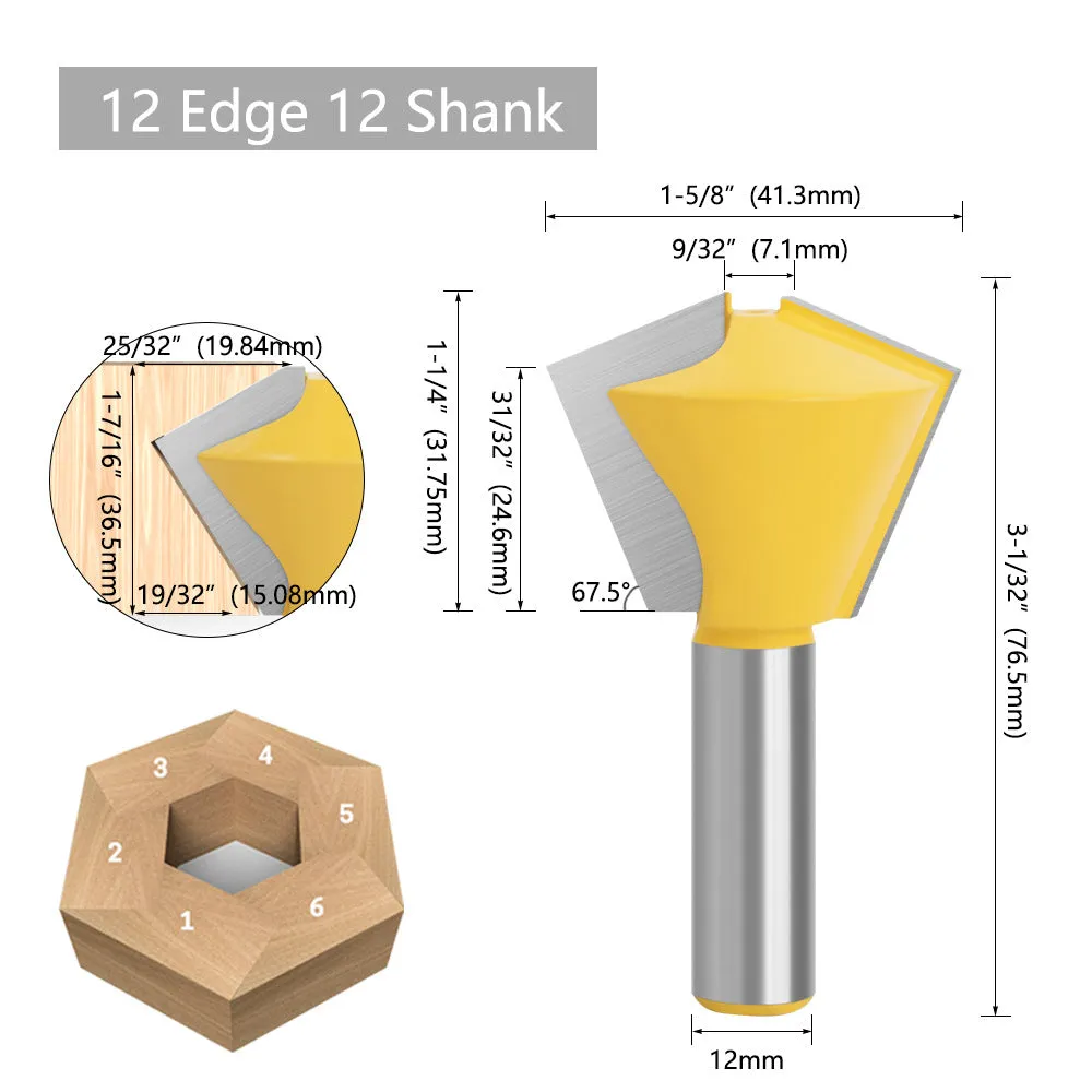 1/2x1-7/8 8-Sided Router Bit for Woodworking Machines - 12x1-7/8 6-Sided Router Bit, 12x1-3/4 8-Sided Router Bit, 12x1-5/8 12-Sided Router Bit, 12x3-Piece Dovetail Bit Set