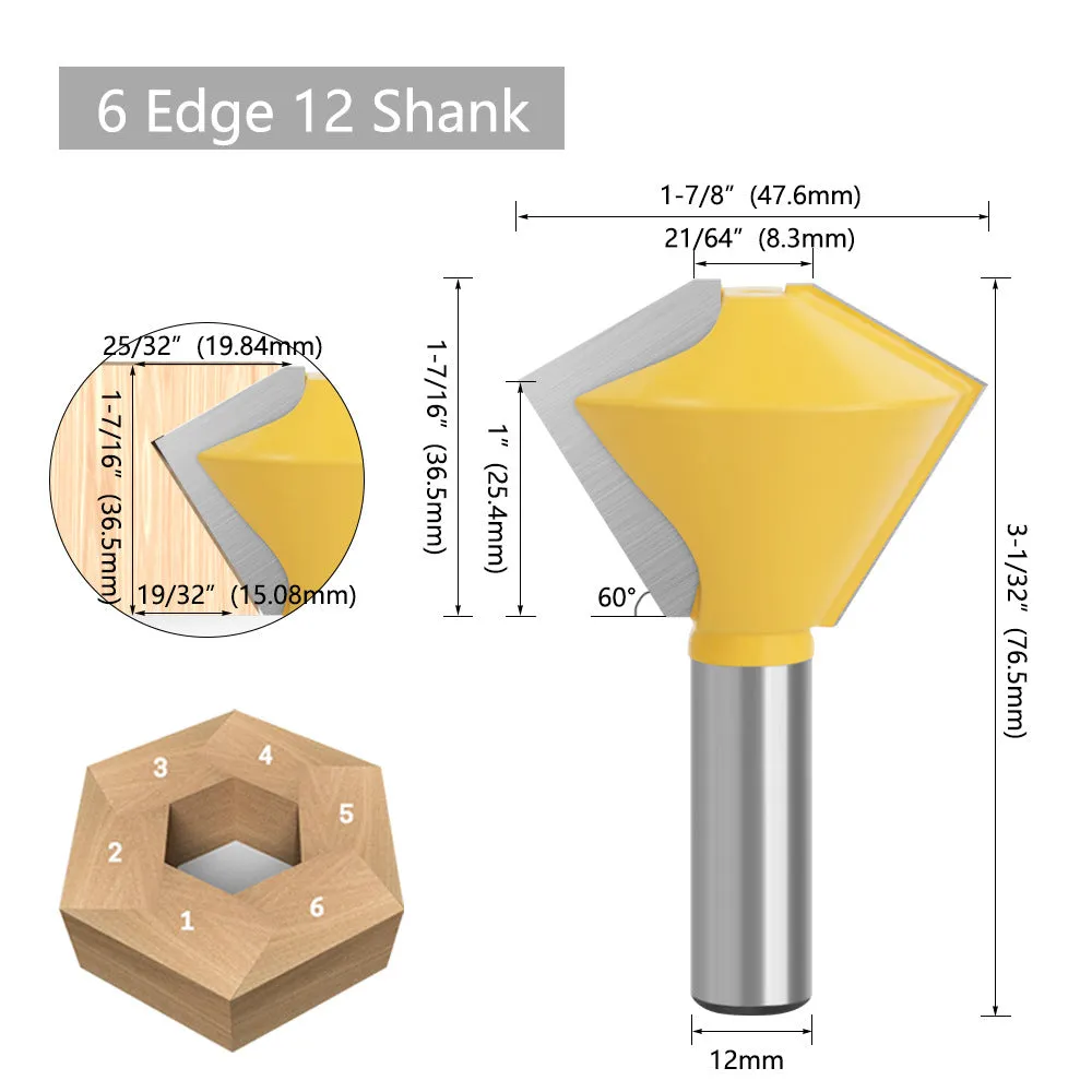 1/2x1-7/8 8-Sided Router Bit for Woodworking Machines - 12x1-7/8 6-Sided Router Bit, 12x1-3/4 8-Sided Router Bit, 12x1-5/8 12-Sided Router Bit, 12x3-Piece Dovetail Bit Set